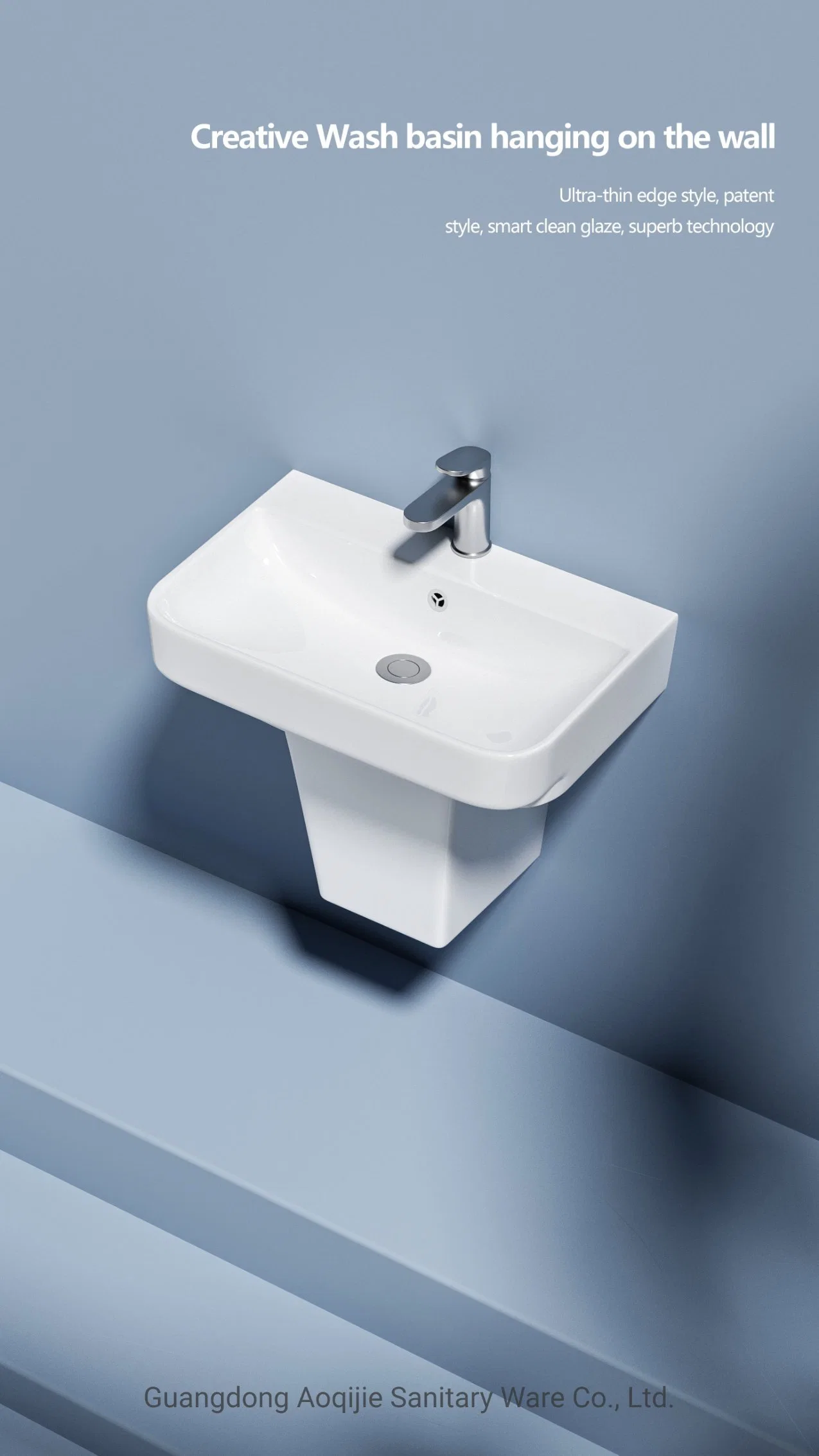 Patent Deisgn High quality/High cost performance  Wholesale/Supplier Half Pedestal Washing Basin Bathroom Semi Pedestal Basin Unique Rectangle Sinks Wallhung Basin