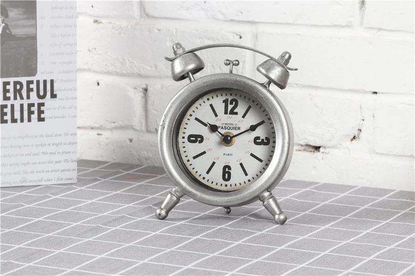 Silver Alarm Clock Shape Hotel Fashion Modern Table Clocks