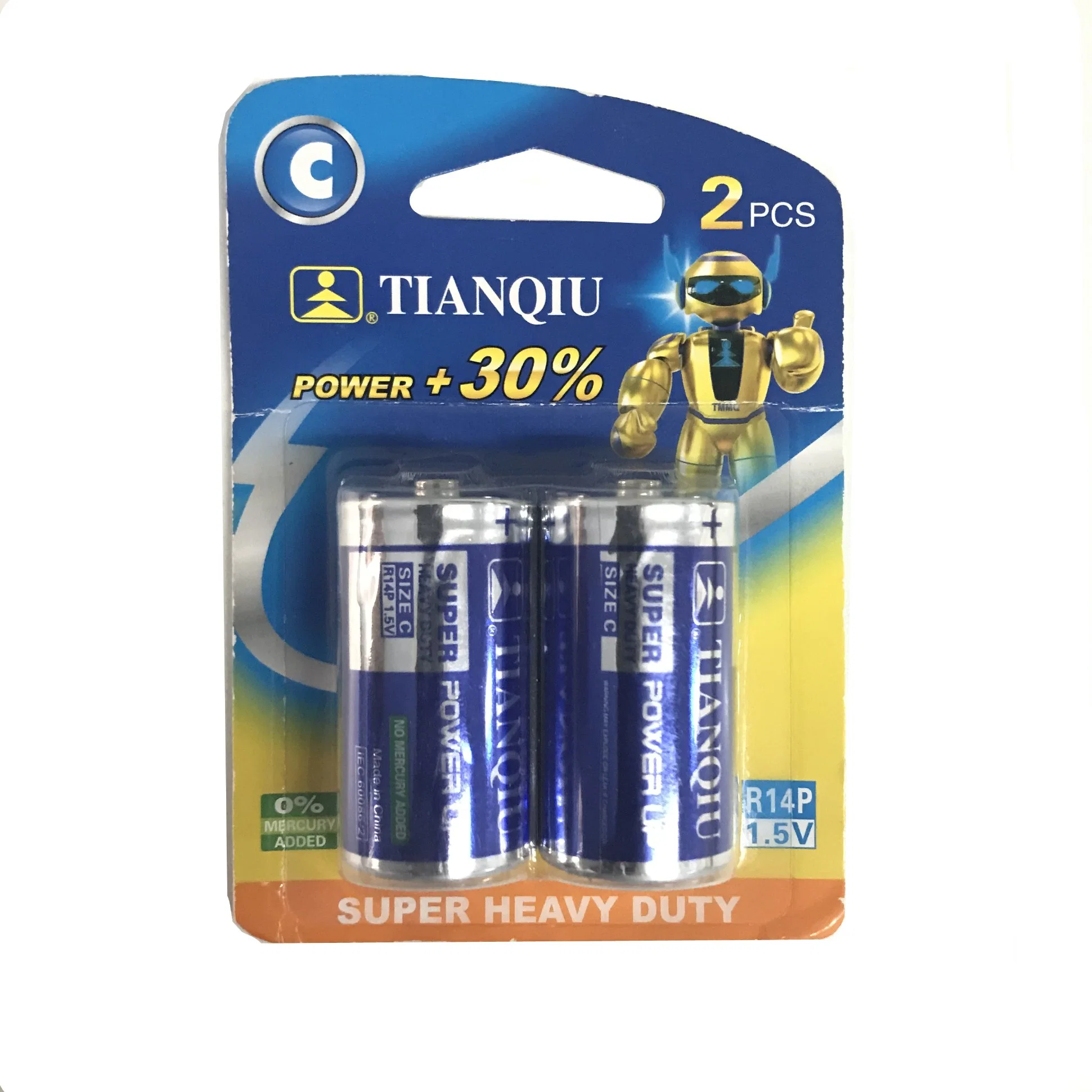 Tianqiu R14 Carbono Tamanho de zinco C 1,5V Resistente a pilha seca por grosso