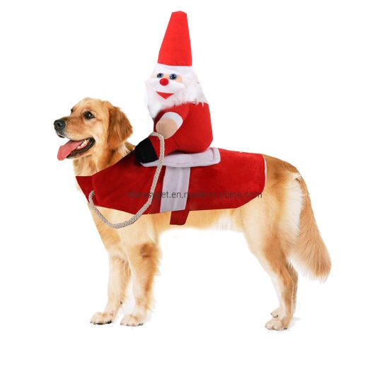 Dog Santa Claus Riding Christmas Costume Funny Pet Cowboy Rider Horse Designed Dogs Cats Outfit Clothes Apparel Party Dress up Clothing Esg12467
