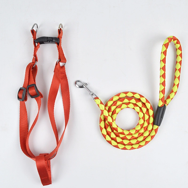 Double Color Nylon Rope Heavy Duty Dog Leash Collar Chain