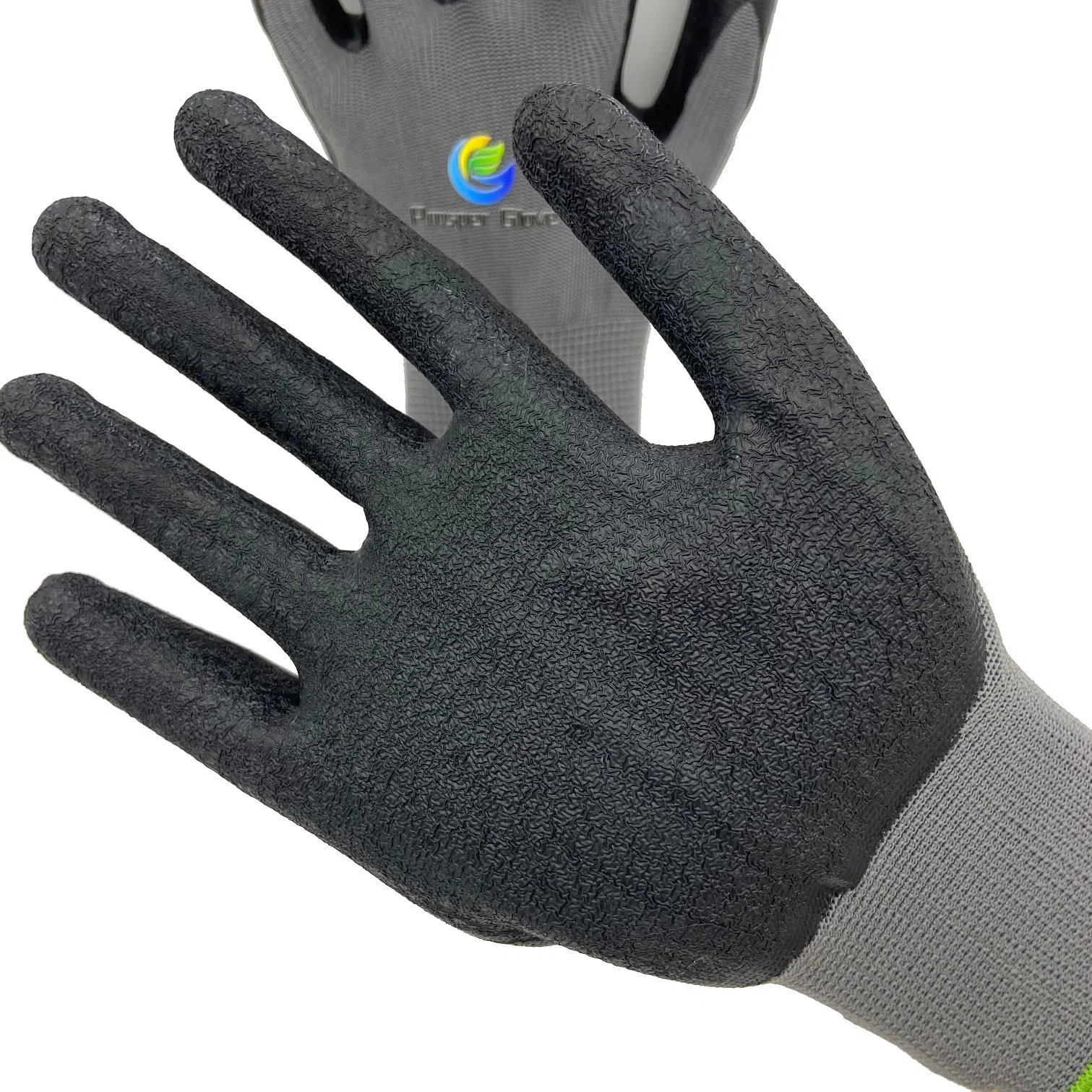 Black Crinkle Pattern Qualified Latex Coated Work Gloves Latex Coated Work Gloves