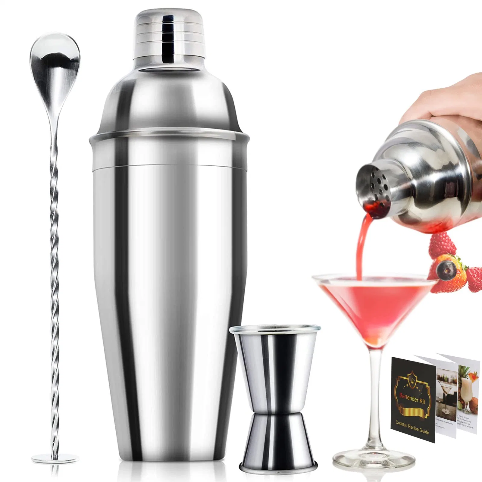 Shaker Set Mixer Drink Measuring Jigger Mixing Spoon Stainless Steel Bar Tools Cocktail Shaker