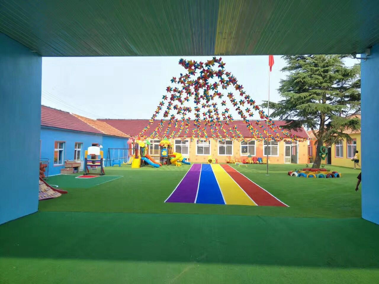 Synthetic Turf Field Best Quality Rainbow Grass Rug Colorful Artificial Grass Lawn Turf for Kindergarten Yard