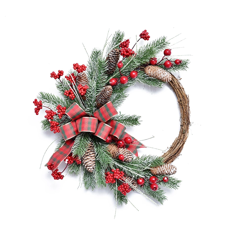 30cm Decorative Christmas Wreath with Red Berries and Pinecone Mixed