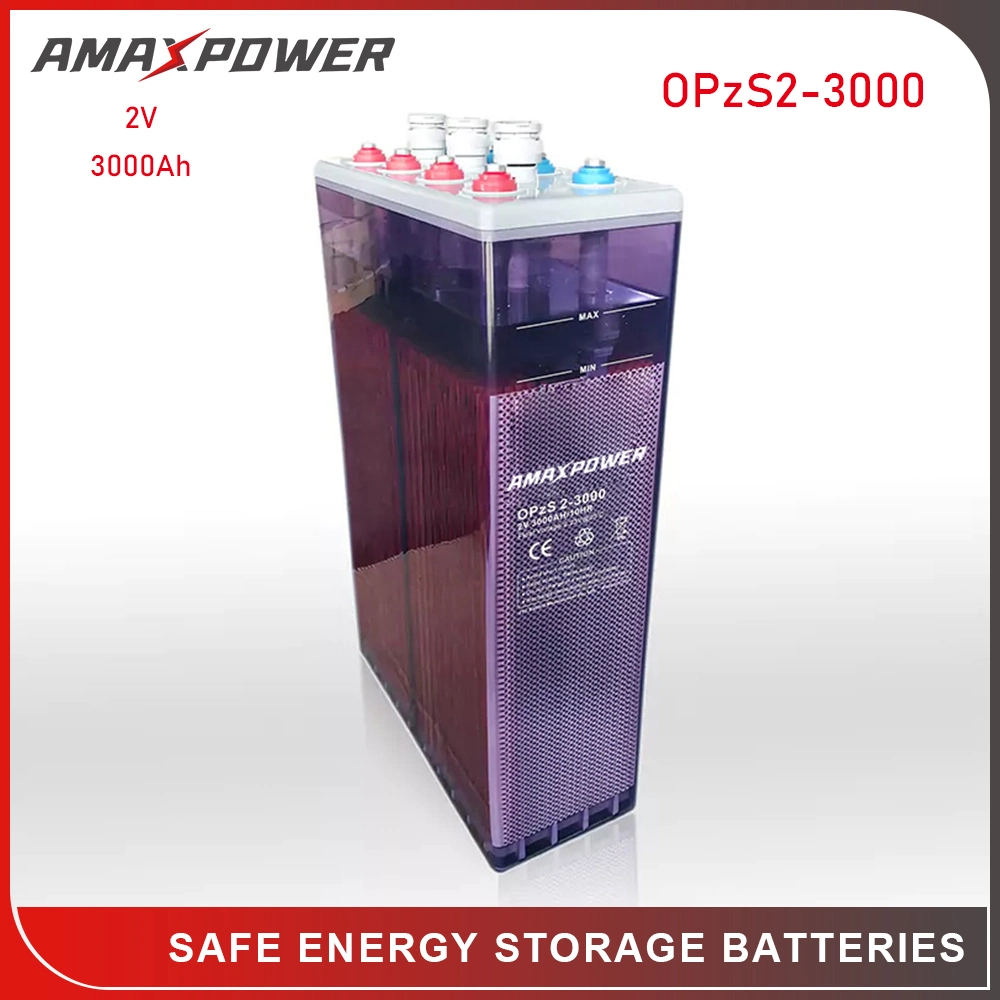 Amaxpower 2V 200Ah/420Ah/500 Ah/800Ah/1000ah/1500ah/2000ah/3000ah de chumbo inundado Tubular OPzS Bateria para Solar-Bts/Wind-Power/Telecom/UPS//Opzv Ferroviário