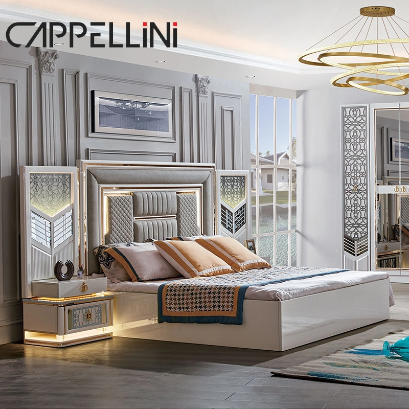 Wholesale Modern Luxury King Size Leather Bed Hotel Bedroom Set Home Wooden Bedroom Furniture
