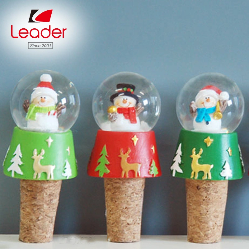 Polyresin Christmas Snow Globe with Wine Bottle Stopper for Christmas Decoration, Customized Snow Globe