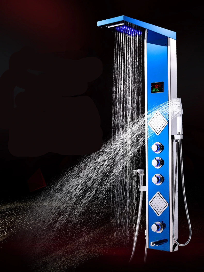 Intelligent Thermostatic Shower Column Panel with 6 Function LCD Display LED Light