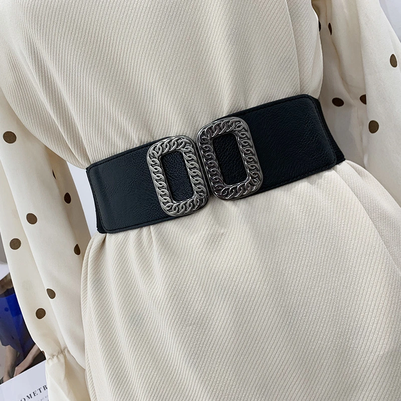 Woman Coat Suit Sweater Elastic Belt Decoration PU Leather Material with Metal Buckle New Design Fashion Wholesale/Supplier Belt Bl-3007