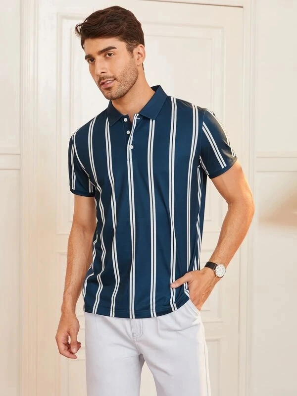 OEM Short Sleeve Stripe Mens Custom Polo Shirt