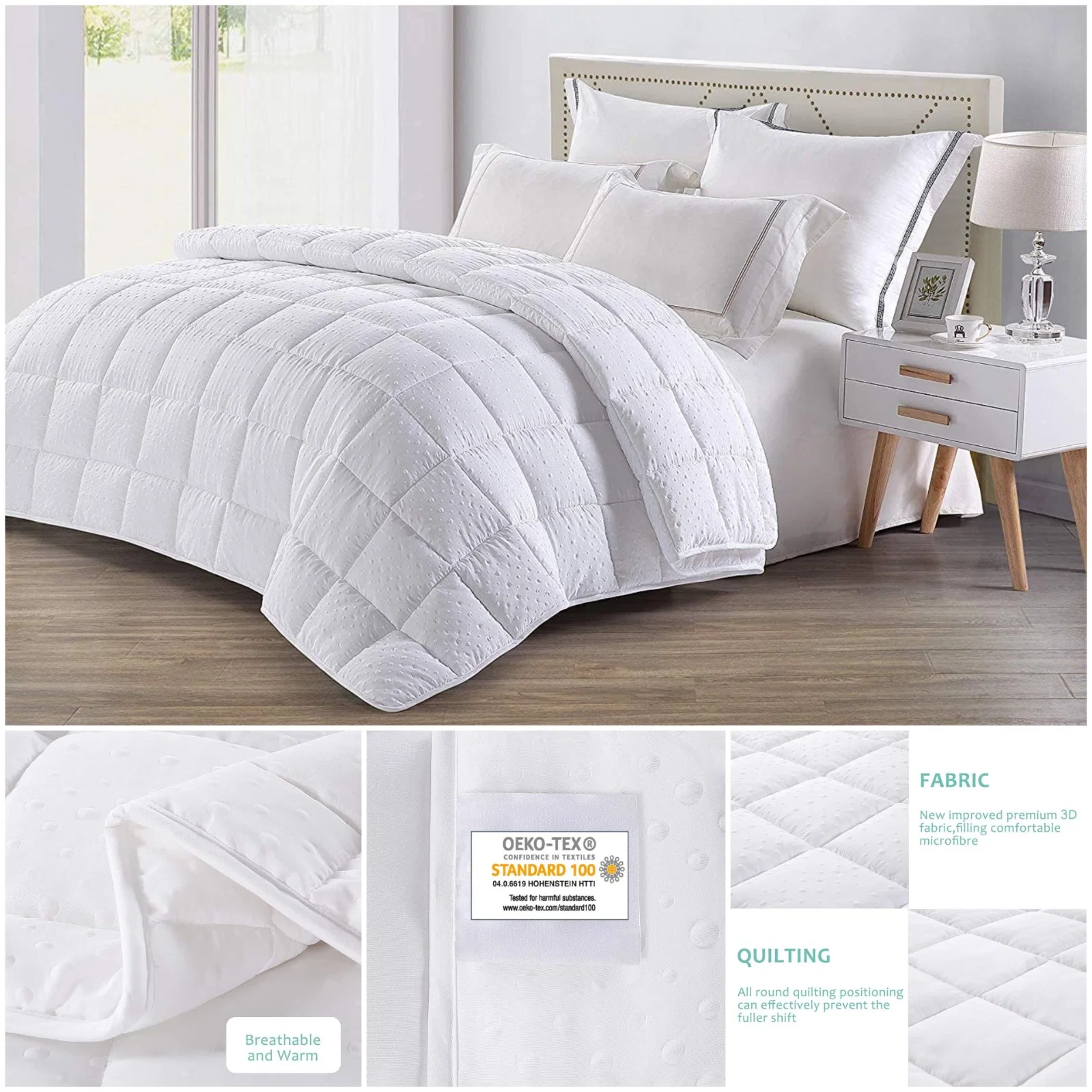 Diseño de moda Quilt de jacquard blanco de tamaño Super King personalizado