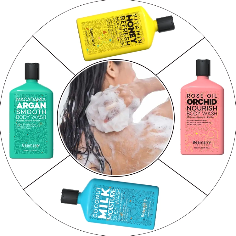 OEM marque privée Vente en gros soins du corps naturel Organic Coconut lait Vegan Lighing Body Wash bain de parfum Scrub douche Gel corps Laver