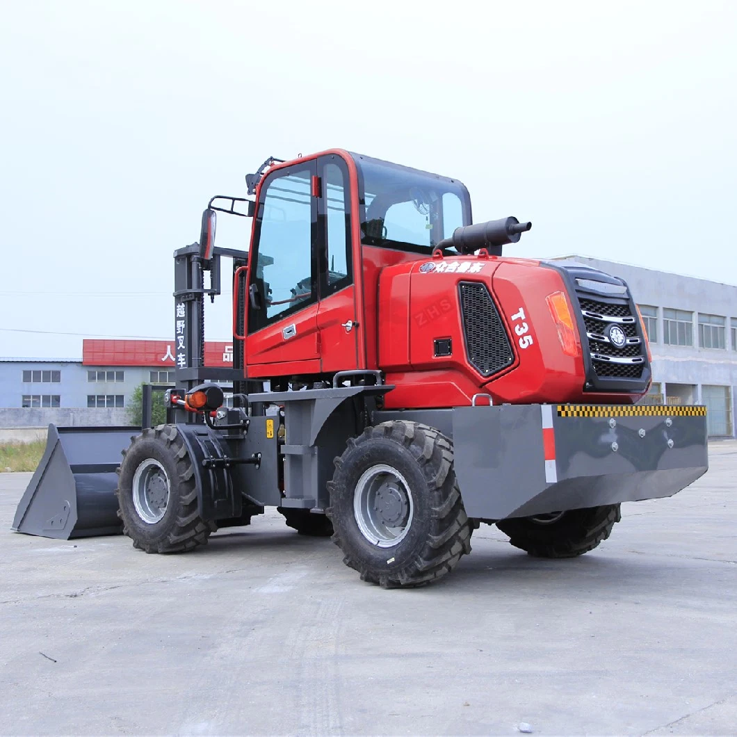 Forquilha todo-o-terreno todo-o-terreno de 3,5 toneladas com rodas e preço reduzido Empilhadeiras empilhadeiras CE lida Engine Forklift Factory Direct Sales Com carregador de balde