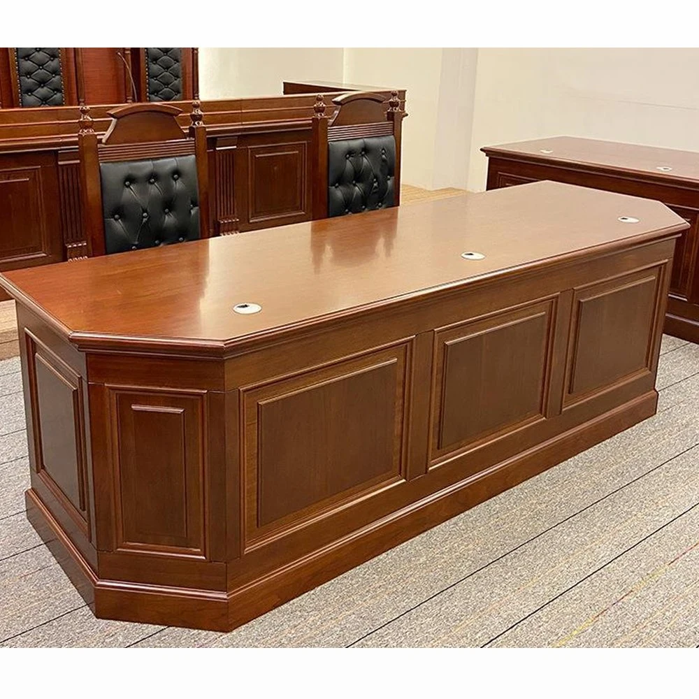 High Back Luxury Wood Veneer Court Furniture Project Judge Table and Chair