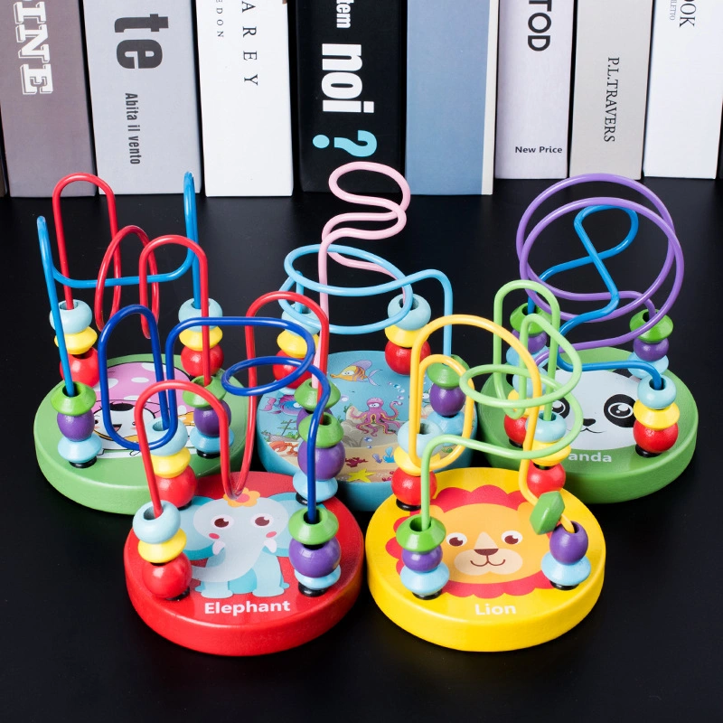 Children's Educational Wooden Toys Mini Bead-Winding Cartoon Small Bead-Winding Frame Early Education Enlightenment String Jewelry Toy
