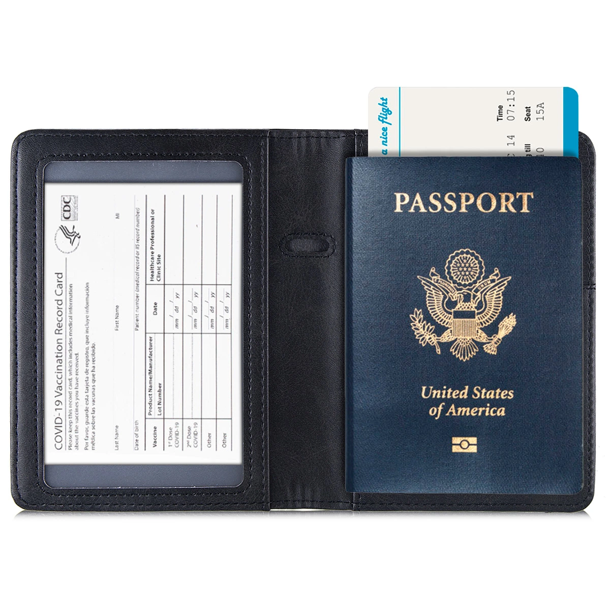 PU Leather Passport Cover Holder Card Case Travel Wallet with Card Case Ticket Slot RFID Blocking Passport Holder