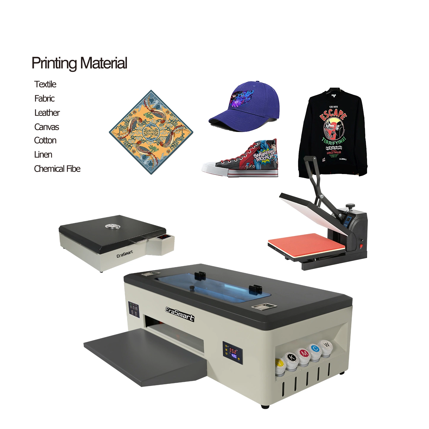 Erasmart 10% off Small Desktop Flatbed Inkjet Printer 1390 Head Digital Printing Machine A3 Dtf Printer for T-Shirt Hoodies Printing