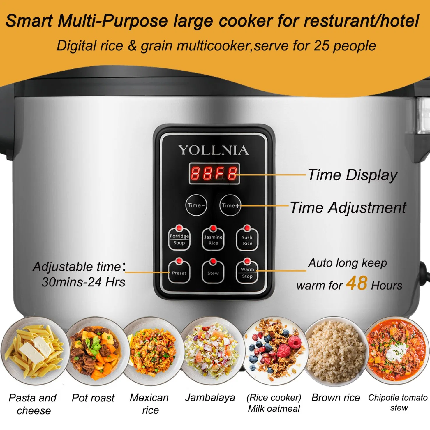 XL 2500W Kitchen Equipment Commercial Rice Cooker Warmer Over 12 Hours