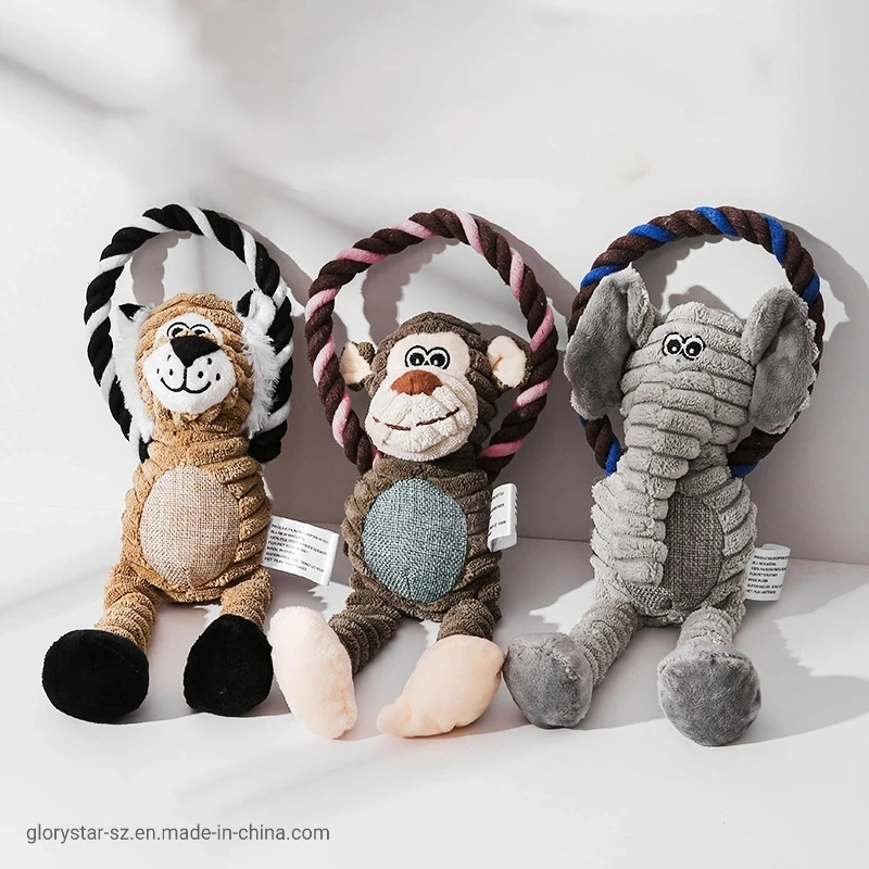 Hanging Monkey Lion Elephant Pet Dog Chew Plush Sound Toys