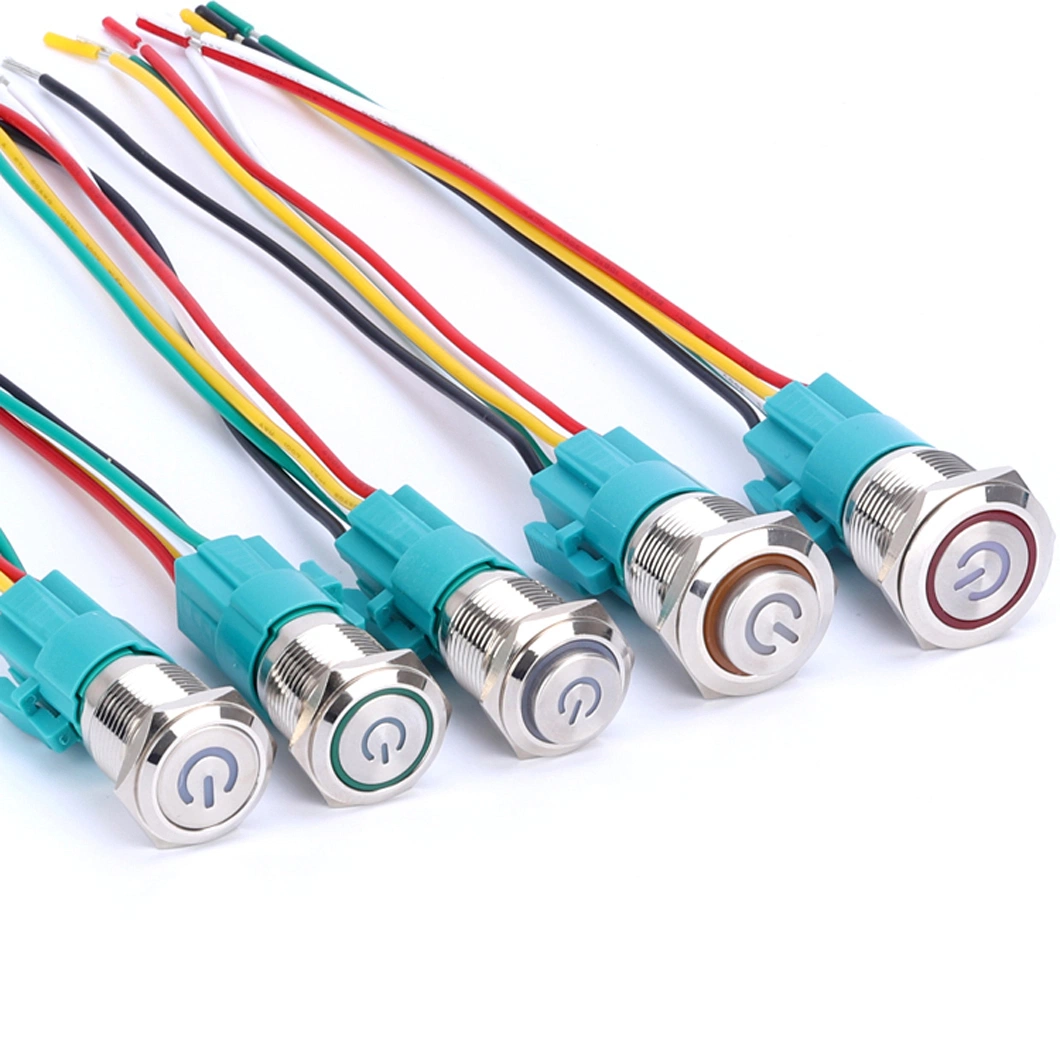 8mm 10mm 12mm 16mm 19mm 22mm 30mm 40mm Fabricant de commutateurs à bouton-poussoir en acier inoxydable étanche IP67 à LED illuminée momentanée marche/arrêt 12V