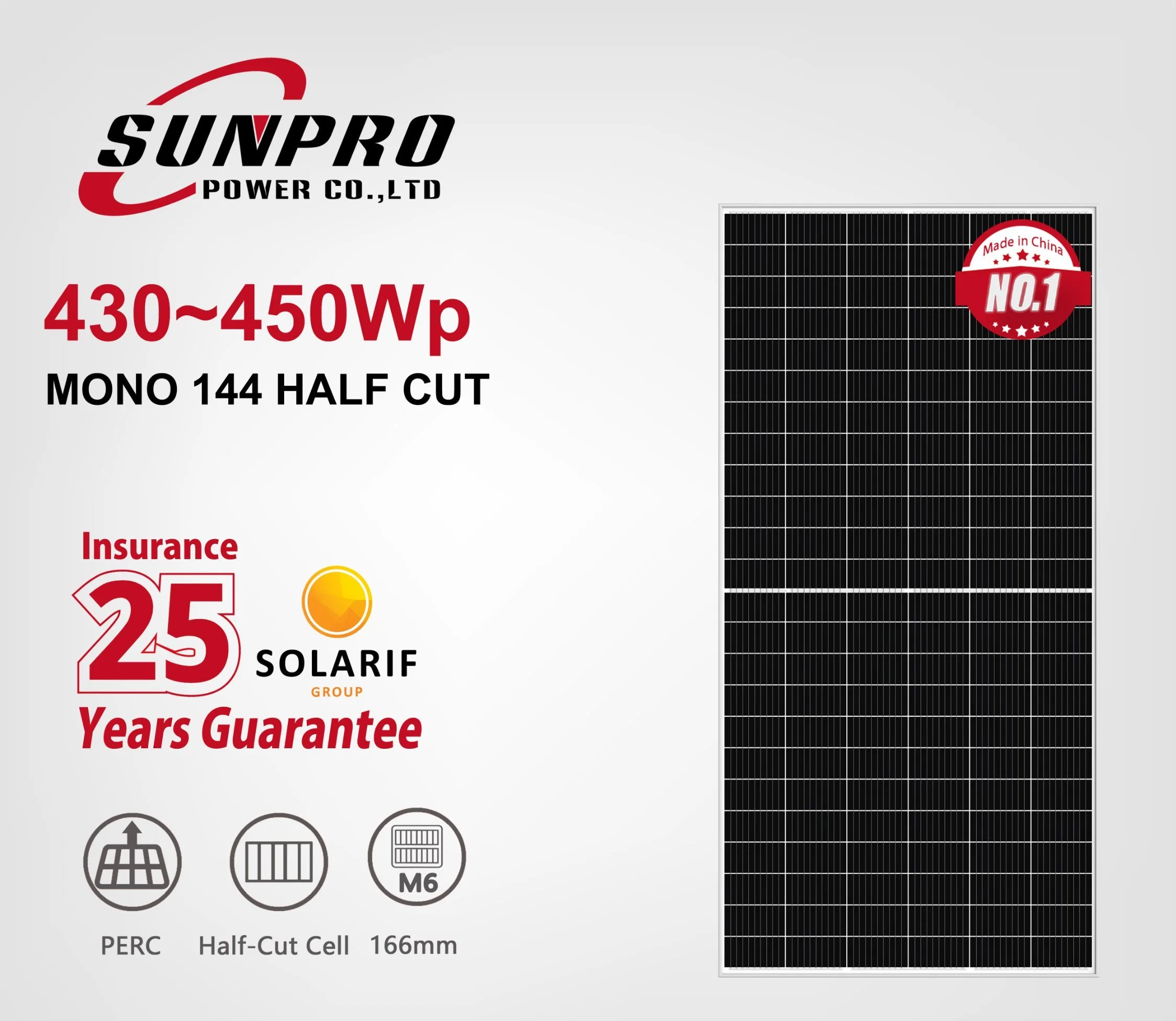 Sunpro 440W de potencia de corte de la mitad de un panel solar
