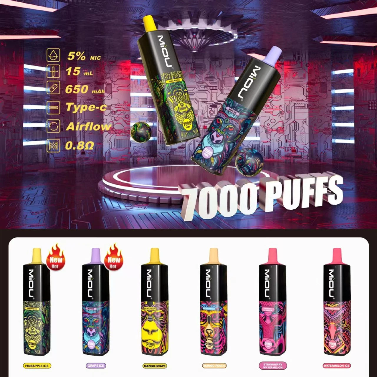 Premium-Qualität Waspe Miou 7K Ecigarettes Einweg-Pods Gerät 15ml Nachgefüllter Pod vs Elf Randm Tornado 7K Hits Recharetable Battery Blätterstangen 7000puffs