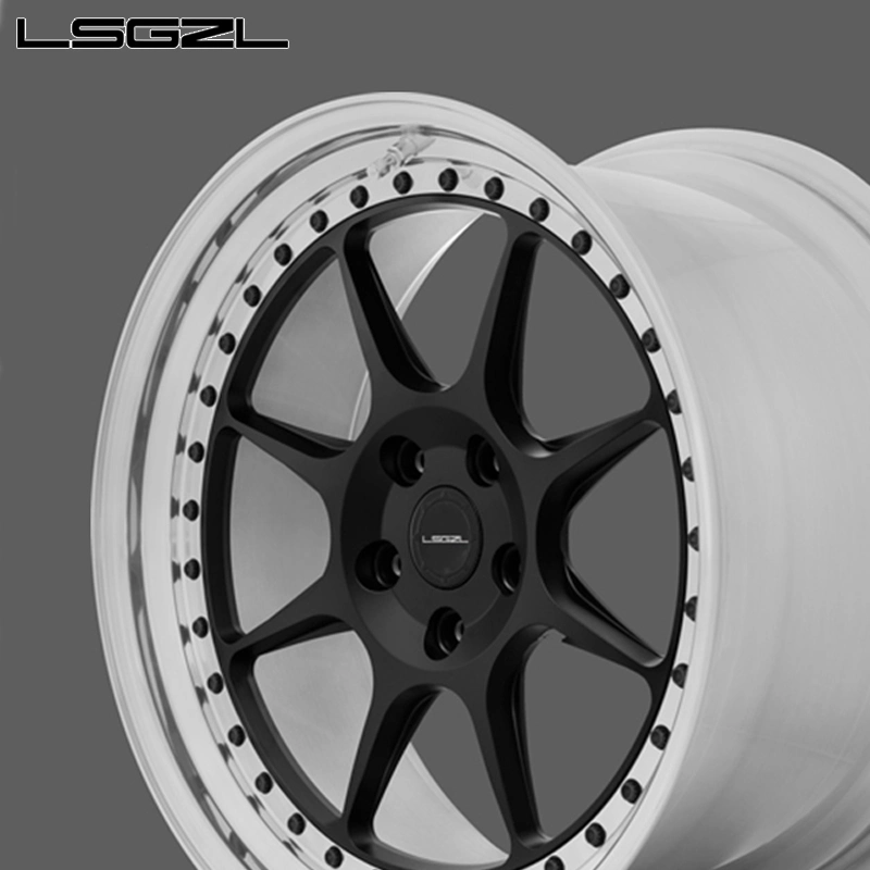 Glossy Black Spokes Chrome Lip 2 Piece Passenger Car Alloy Wheel Hub 15 16 18 20 Inch Rim for Sale