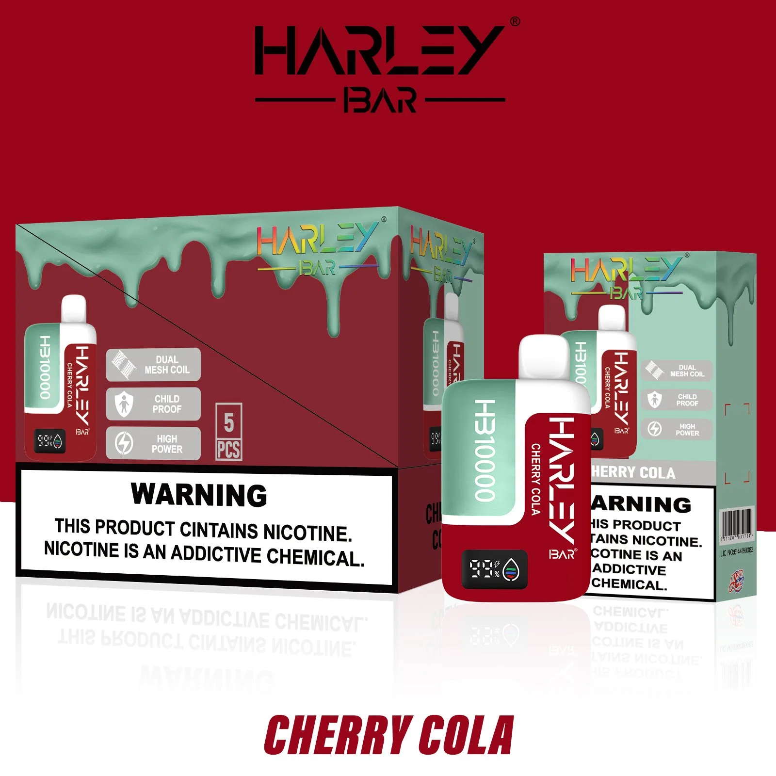 Harleybar Hb10000 Puffs Dual Mesh Coil and Child Proof 20 Flavors E-Cig Screen Vape Pen