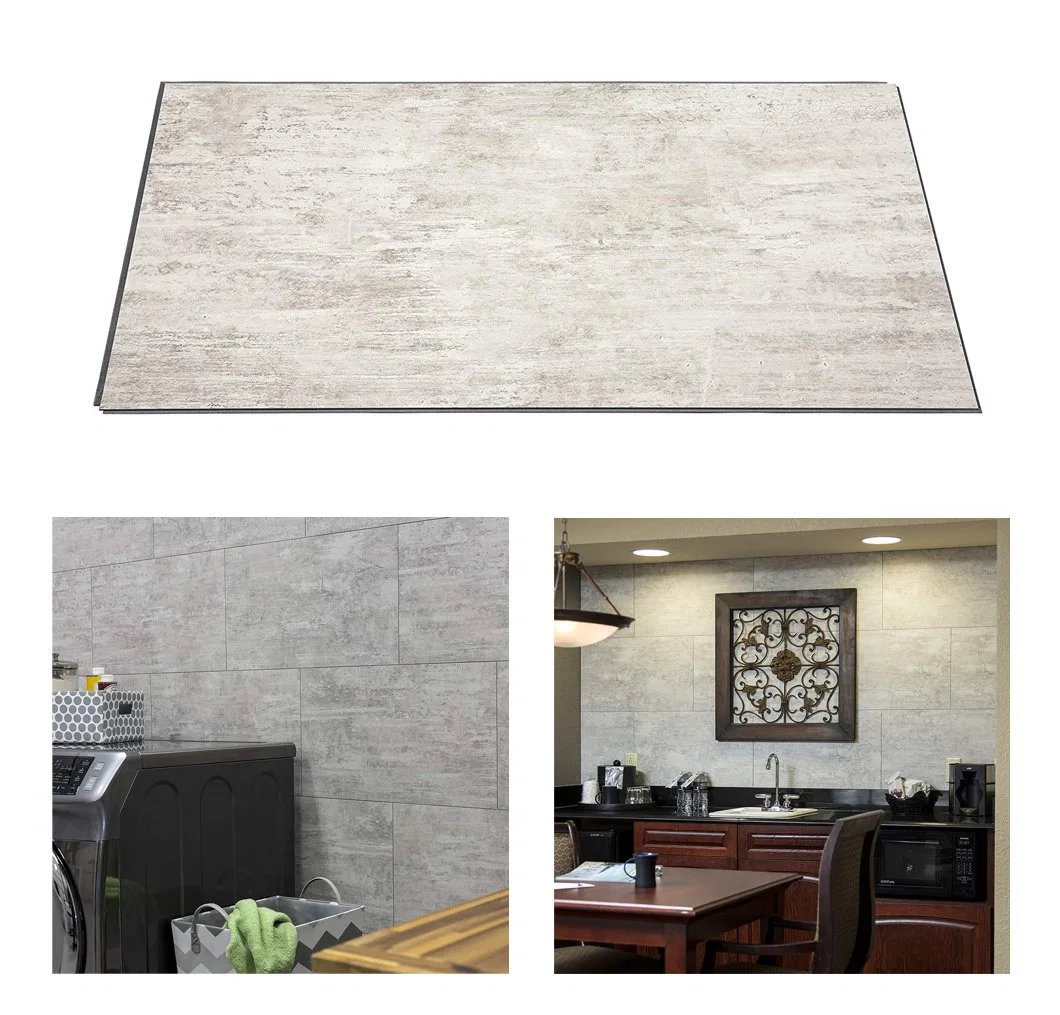 China Mayoreo Laminado de madera Color mármol Piedra plástico compuesto LVT LVP SPC Pisos Cuarto de baño PVC Vinyl de lujo Plank Piso Gris Mosaico de pared