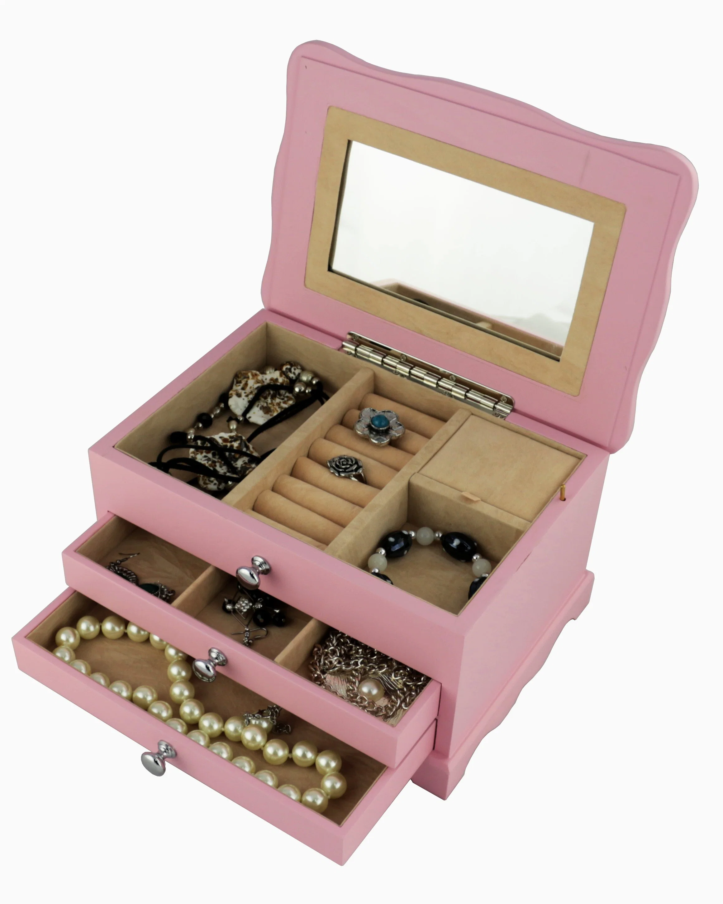 Pink Satin Finish Wooden Jewelry & Music Box