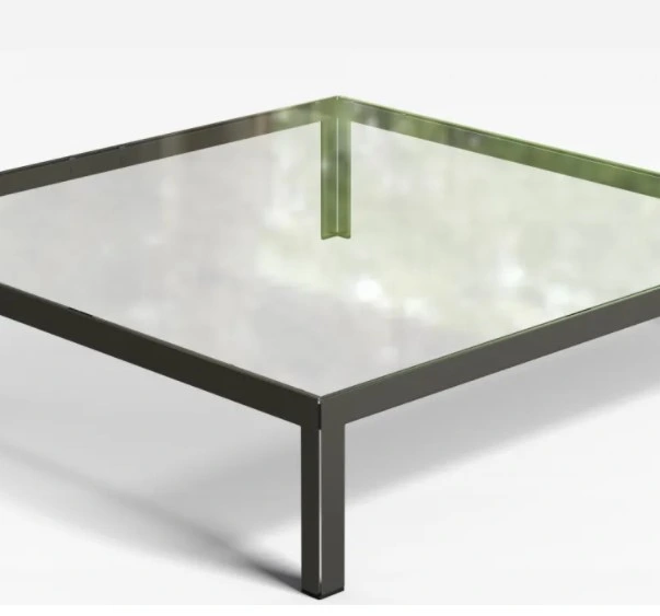 Mesa de centro superior de cristal cristal de diseño de la parte superior del bastidor de acero inoxidable mesa de comedor de vidrio laminado templado