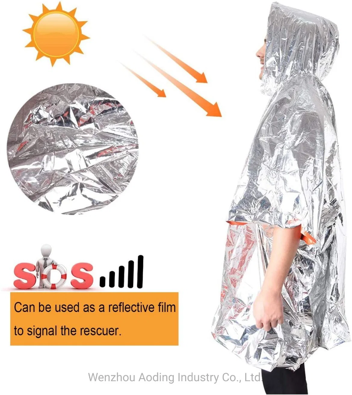 Al por mayor Termal Mylar espacio de emergencia Blanket Poncho mantiene su equipo Equipo de supervivencia de Raincoat seco y cálido para Camping