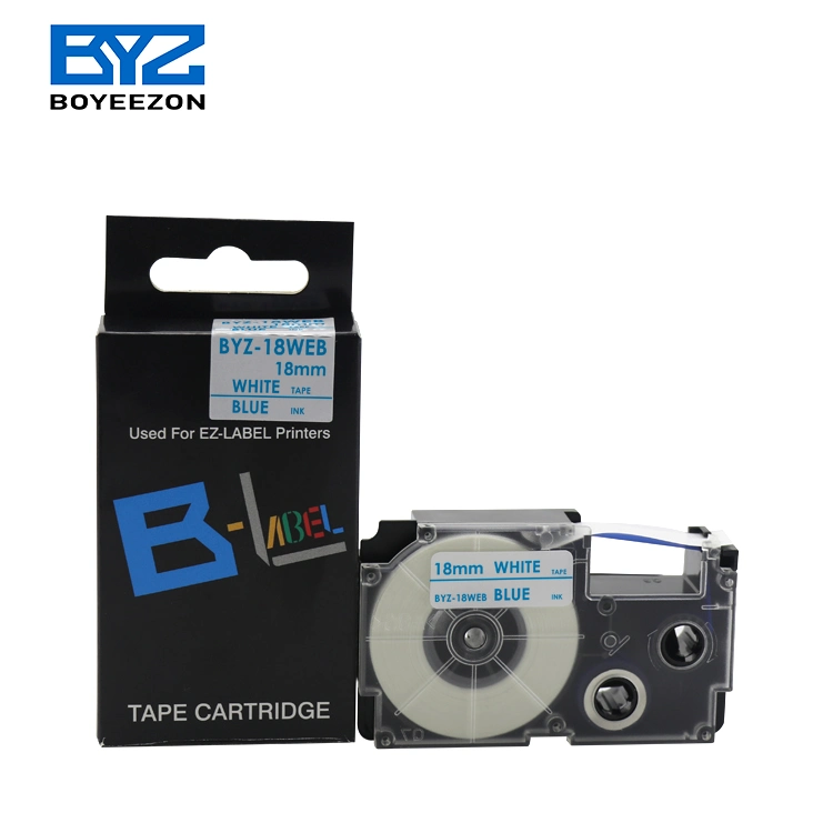 Byz-18web Azul sobre Blanco 18mm*8m compatible etiqueta Casio Compa tibal Cinta