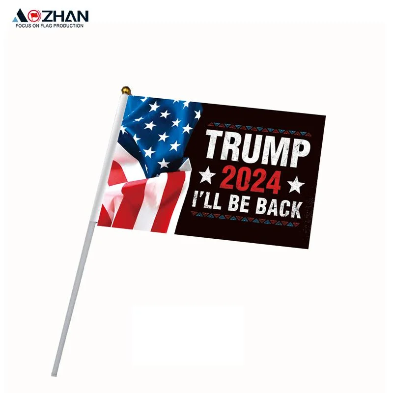 Trump Flag Promotional Custom Logo Printed PE Hand Flag with Wooden Pole