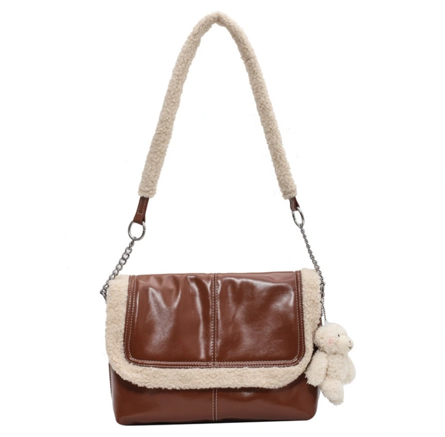 Moda Lazer simples Plush Pequena Praça Bag Retro Capacidade Grande Saco de ombro