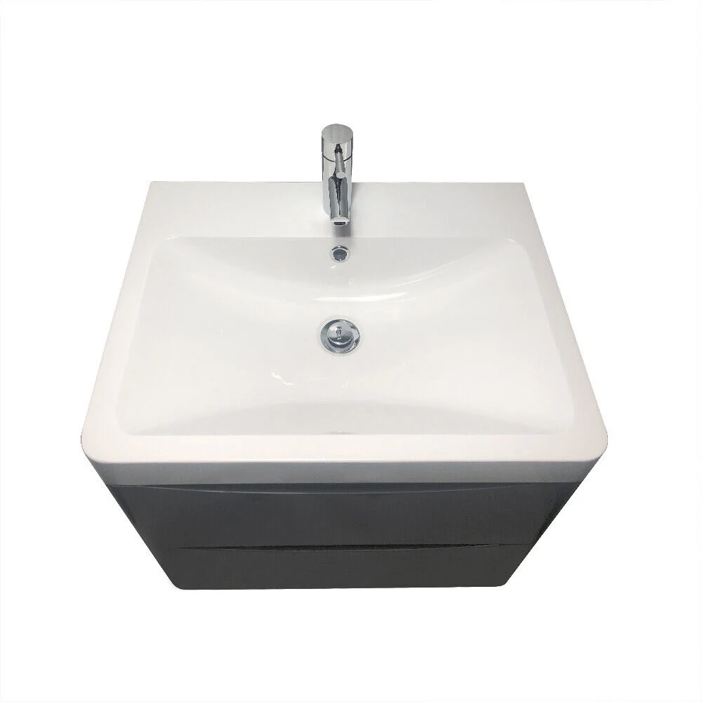 600mm Grey Bathroom Smile Vanity Unit Basin Storage 2 Drawers Cabinet Furniture