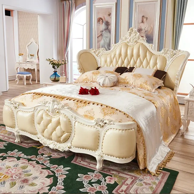 Middle Eastern Style Wooden Bed Bedroom Furniture Hotel Vintage Bedroom Set