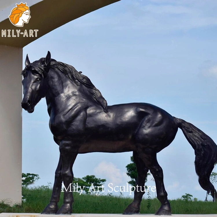 Elegant Western Black Horse Memorial Sculpture Bronze Friesian Horse Statue