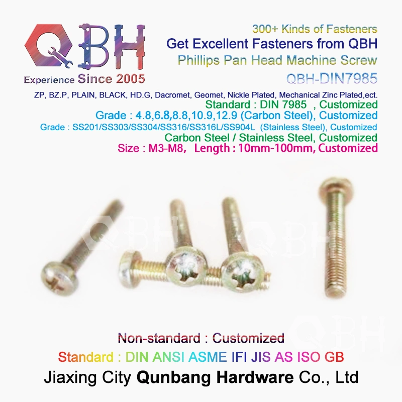 Qbh DIN7985 Yzp Zp HDG Black Plain Dacromet Geomet Nickle Plated Cross Phillips Pan Head Custom-Made Machine Machinery Machining Spare Replace Hardware