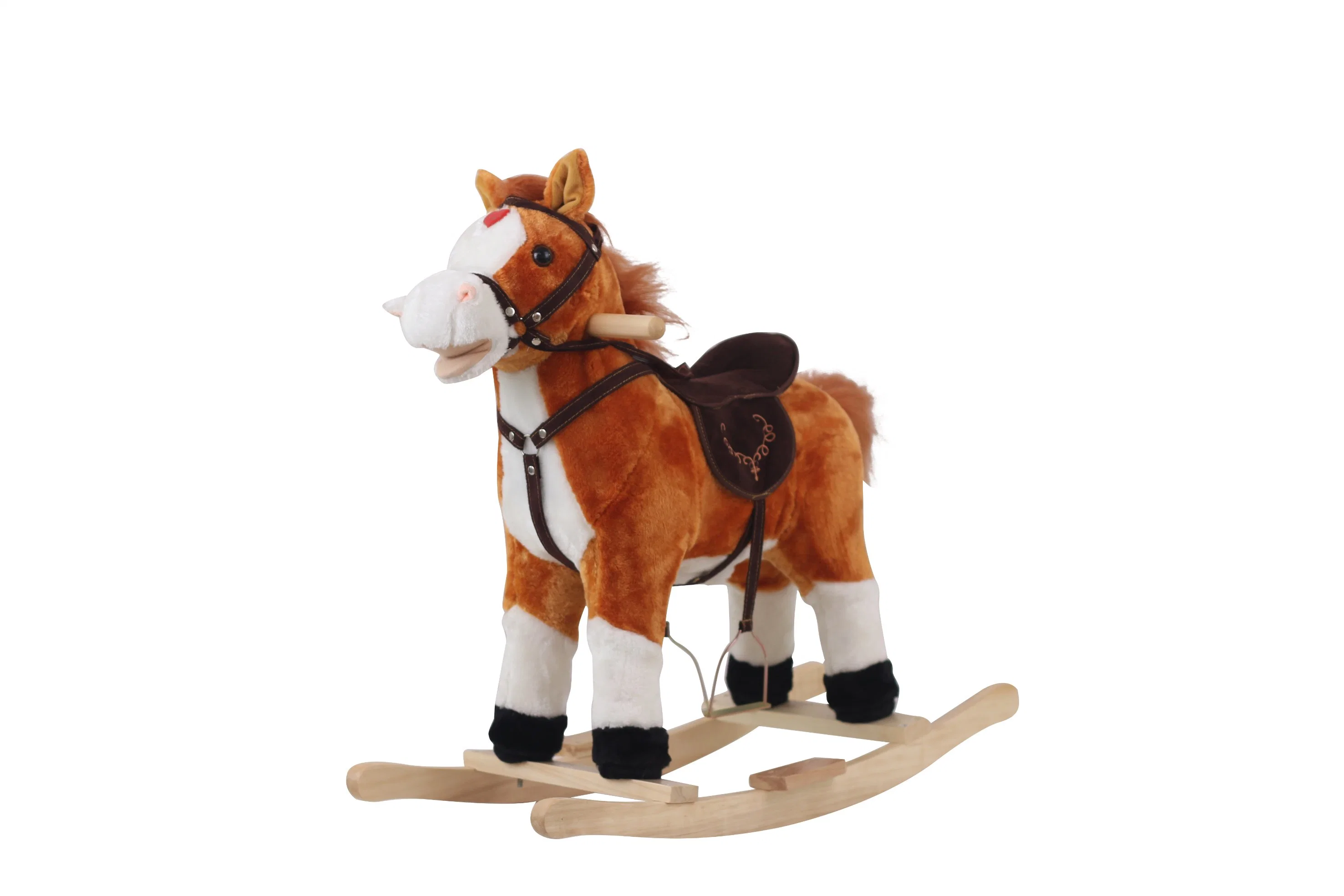 OEM ODM Venta al por mayor de juguetes de caballos mecedores de madera con peluche para niños y bebés
