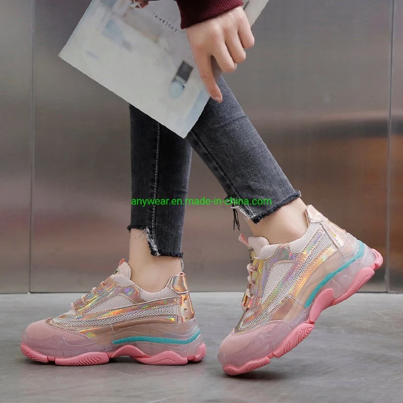 New Design Fashion Women Shoes Ladies Sneaker Pink Shoes Shiny Pink Shoes Shoes (032)