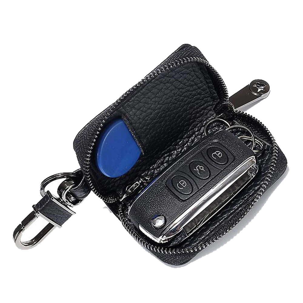 Leather Car Key Holder Case with Keychain