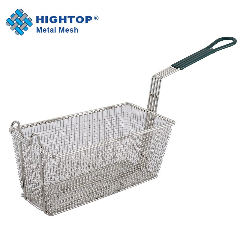 Heavy Duty en acier inoxydable 304 Wire Mesh Fry Panier avec poignée recouvert de plastique