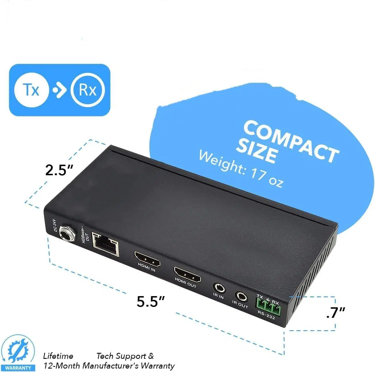 Répéteur HDMI HDBaseT 1080P personnalisé sur câble LAN Ethernet Cat5e/6