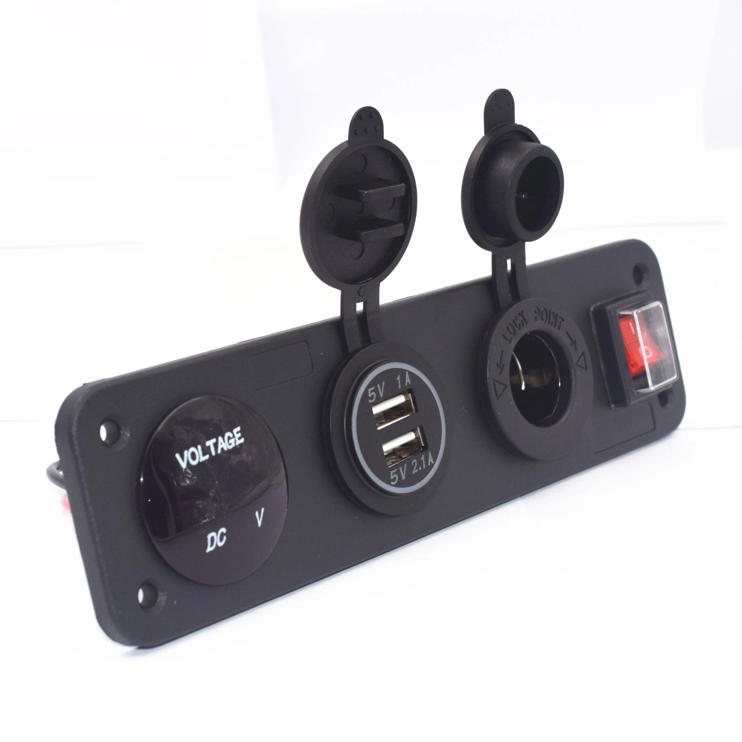 Waterproof DC 5V 3.1A Dual USB Charger Voltmeter Cigarette Lighter Power Socket with Button Switch for Car Marine Boat Motorcycle