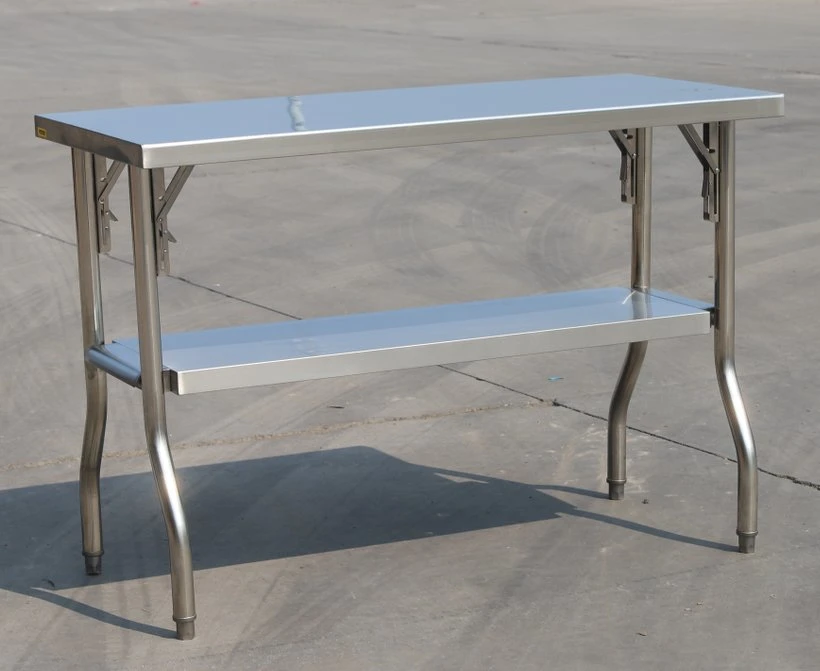 Table de travail repliable double couche en acier inoxydable promotionnel pour usage commercial Équipement de cuisine