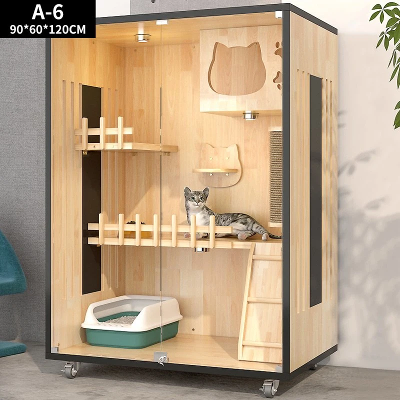 Maison pour chat en bois massif de luxe à plusieurs couches de haute qualité pour petit animal.