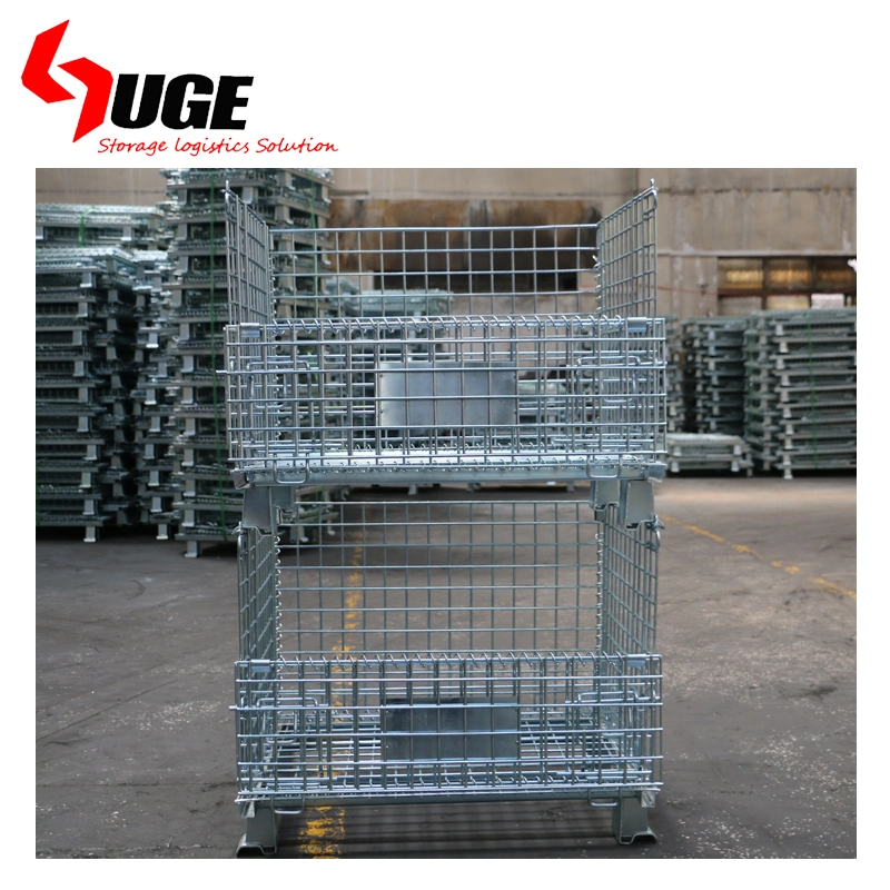 Stackable Wire Mesh Metal Pallet Folding Warehouse Lockable Storage Cages Wire Mesh Container