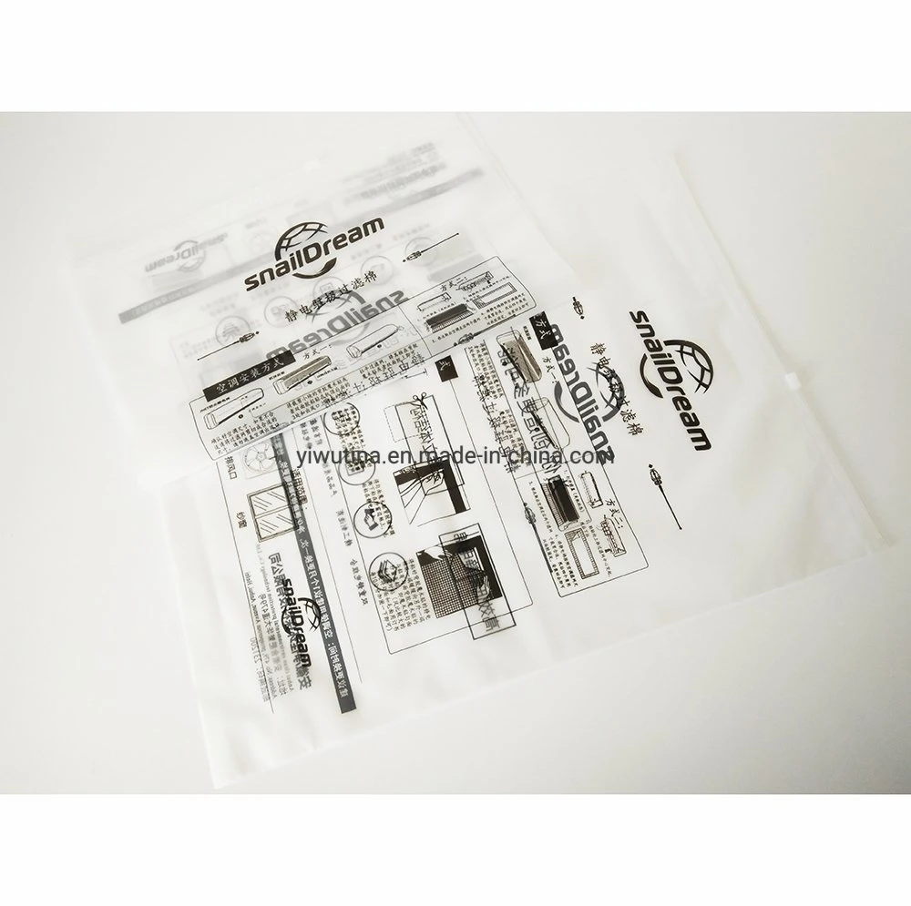 Frost PE Plastic Zipper Lock File Bag Cloth T-Shirt Bag with Black Printing